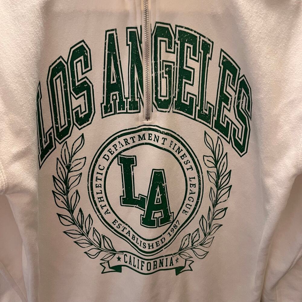 No Boundaries LA Quarter Zip Sweatshirt White Green Graphic XS Preppy Y2K Street - Picture 4 of 9